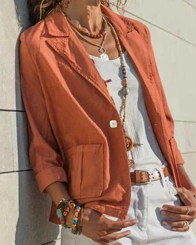 

3 Colors Women Pockets Blazers Slim Fit Casual Blazer Jacket Outwear Career Long Coat Feamle Casual Street Wear Coats