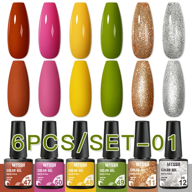 Mtssii 10Pcs/set Color Gel Nail Polish Set 100 Colors Semi Permanent UV Led Gel Varnish Soak Off Nail Lacquers Base Top Coat ZH15180 6PCS