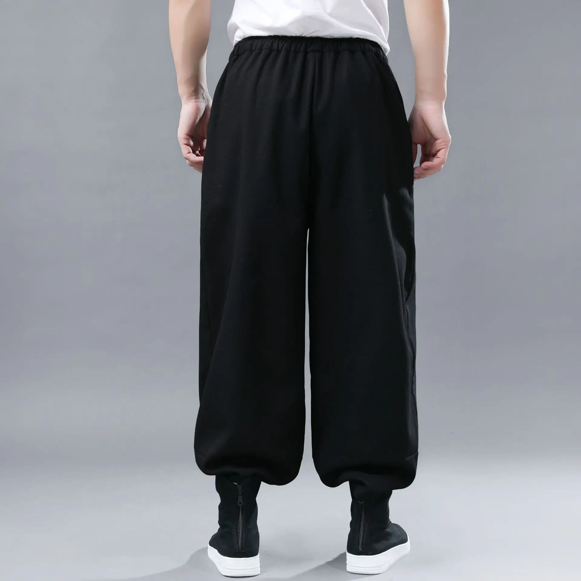 Winter New Style Machete Pants plus Velvet Flax MEN'S Casual Pants Leg Withdrawal Literature And Art-Style Solid Color Cott