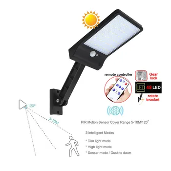 

remote control rotate bracket solar street light 48 LED Solar Light Three Modes Black White Waterproof Outdoor Garden gear lock