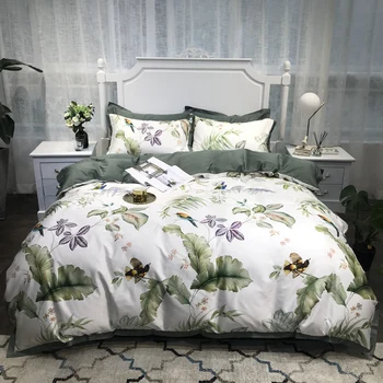 

TUTUBIRD pastoral princess duvet cover queen king size Egyptian cotton Satin bedding set green floral bedclothes bed sheet linen