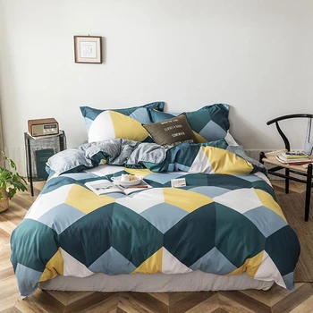 

Simple Style Geometric Bedding Set Home Textile Comforter Quilt Cover Pillowcase Sheet Quen Size Bedclothes Bed Duvet Cover Set