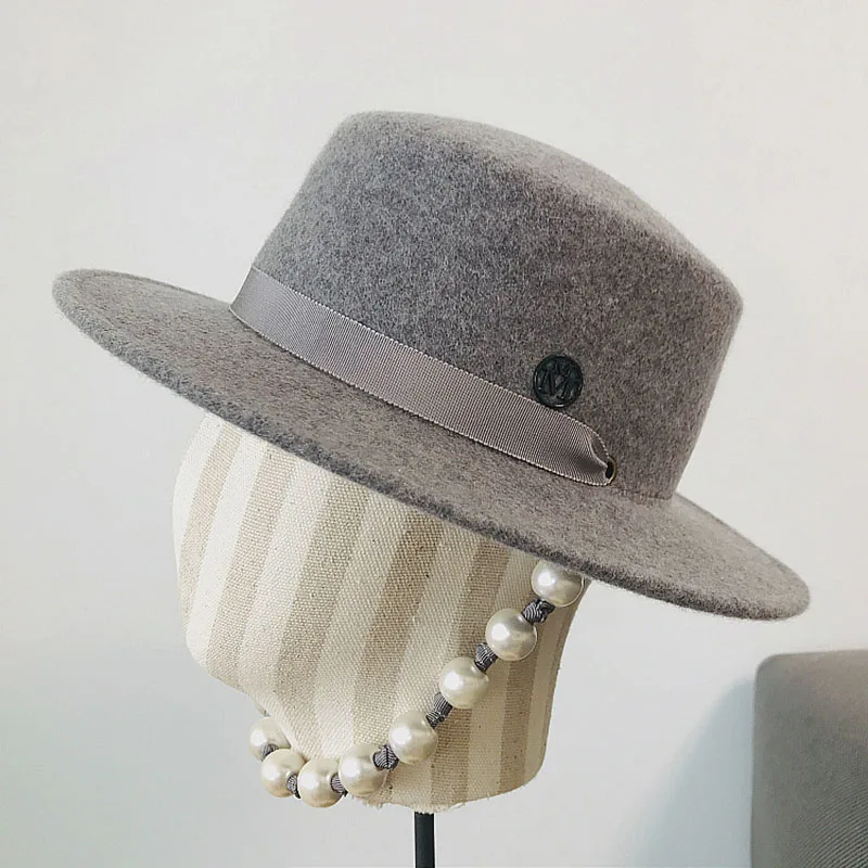 

Fibonacci Wool Fedora Hat Women Retro Wool Felt Hat European Punk Flat Top Hats Cap Street Fashion Wild Trend Black Caps Gray