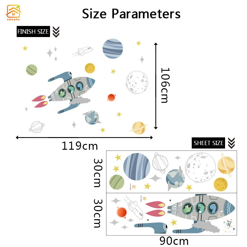 Rocket Ship Astronaut Creative Vinyl Wall Sticker For Boy Room Decoration Outer Space DIY Wall Decal Nursery Kids Bedroom Decor