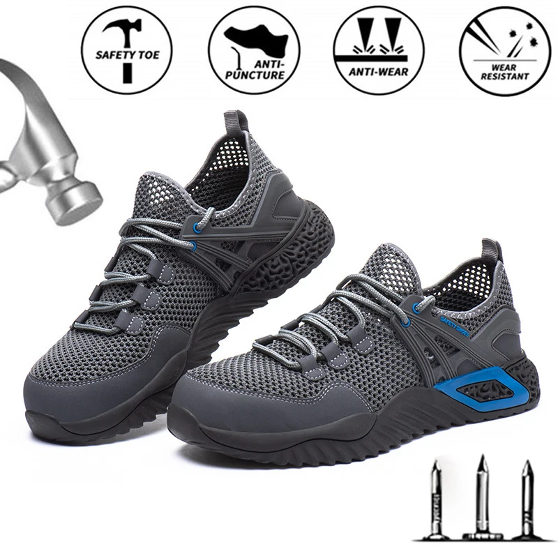 

Breathable Men Work Safety Shoes Anti-puncture Anti-Smashing Steel Toe Cap Working Boots Construction Indestructible Shoes