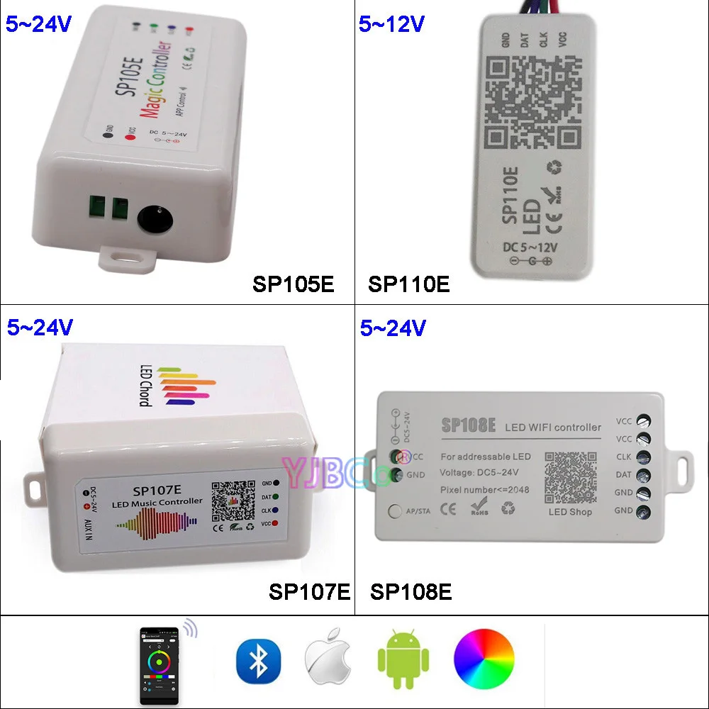 DC5-24V SP107E SK6812 SP105E Bluetooth APA102 SP110E WS2801 Пиксели светодиодные полосы SP108E Wi-Fi WS2811 WS2812B светодиодный музыкальный контроллер