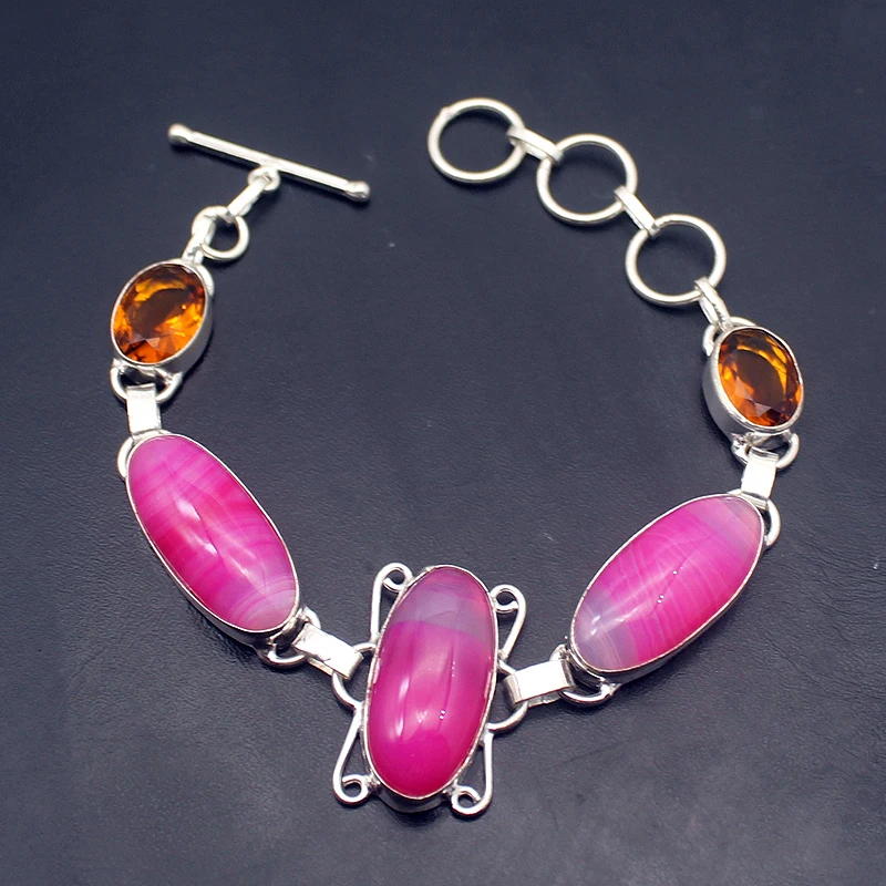 Hermosa нежный HoneyTopaz Ботсвана агате925 стерлингового серебра Подвески Браслеты для женщин 8,25 дюймов A788