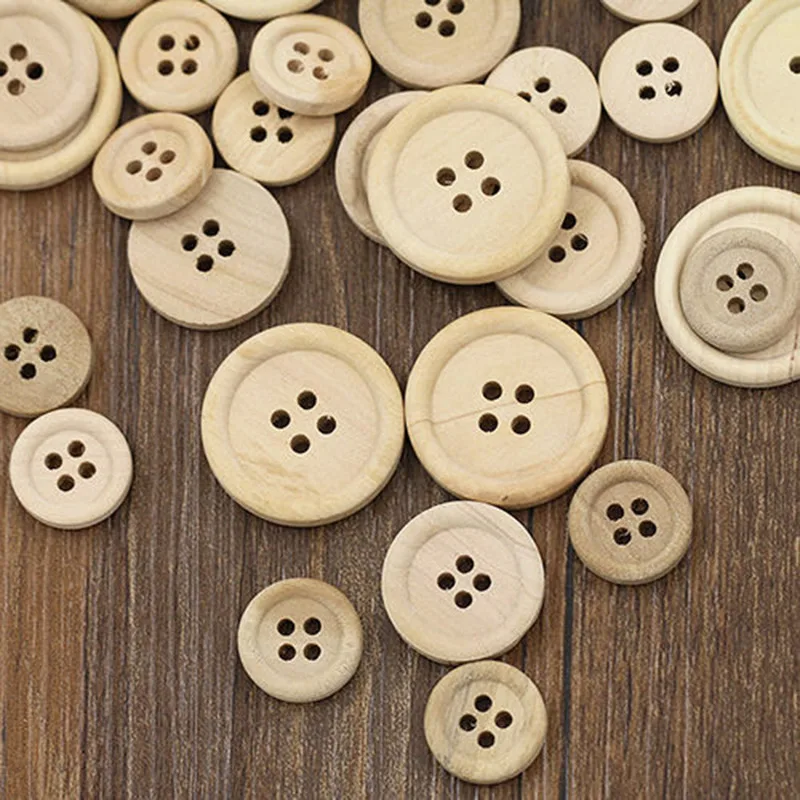 50 Pcs Wooden Buttons Natural Color Round 4 Holes Buttons Sewing Scrapbooking Home DIY Sewing Accessories 15/20/25mm 5