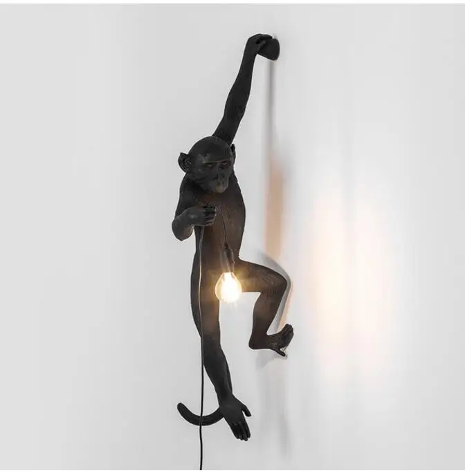 Подвесной светильник из смолы черного и белого цвета с изображением обезьяны для гостиной, художественный салон, кабинет, светодиодный светильник s lustre с E27, светодиодная лампа с затемнением - Цвет корпуса: black D 1