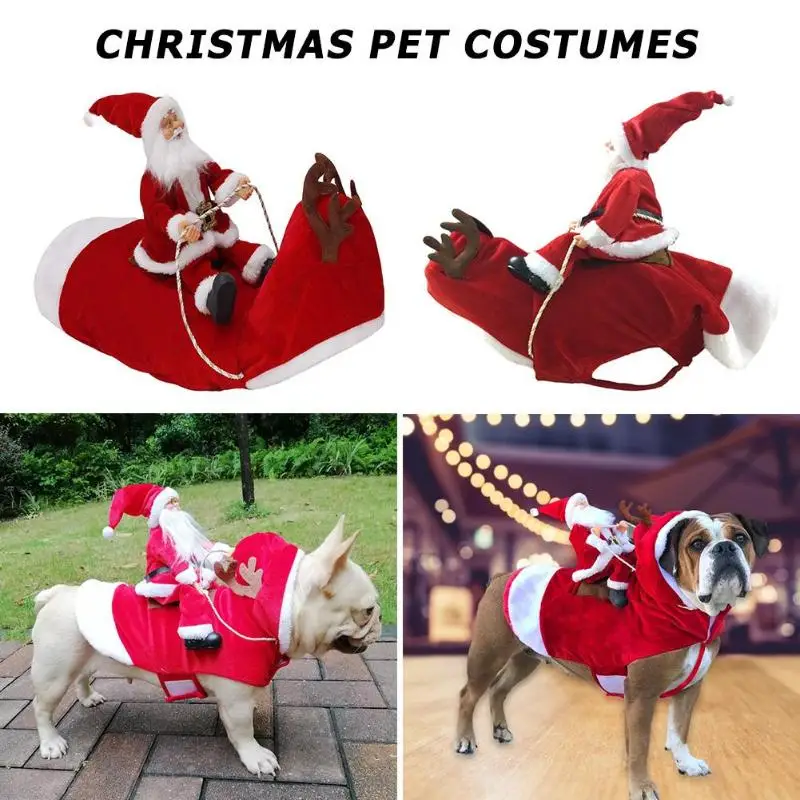 Рождественская Одежда для собак Санта Клаус езда олень платье костюм, реквизит надувные фигурки животных Рождественская Одежда для маленьких и крупных собак
