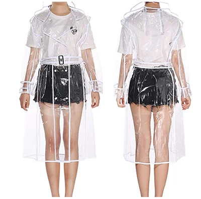 Impermeável transparente Long Raincoats com cinto para