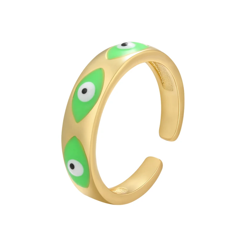 ZHUKOU NEW gold enamel eye ring for women creative simple summer Dripping oil opening ring fashion jewelry wholesale VJ270