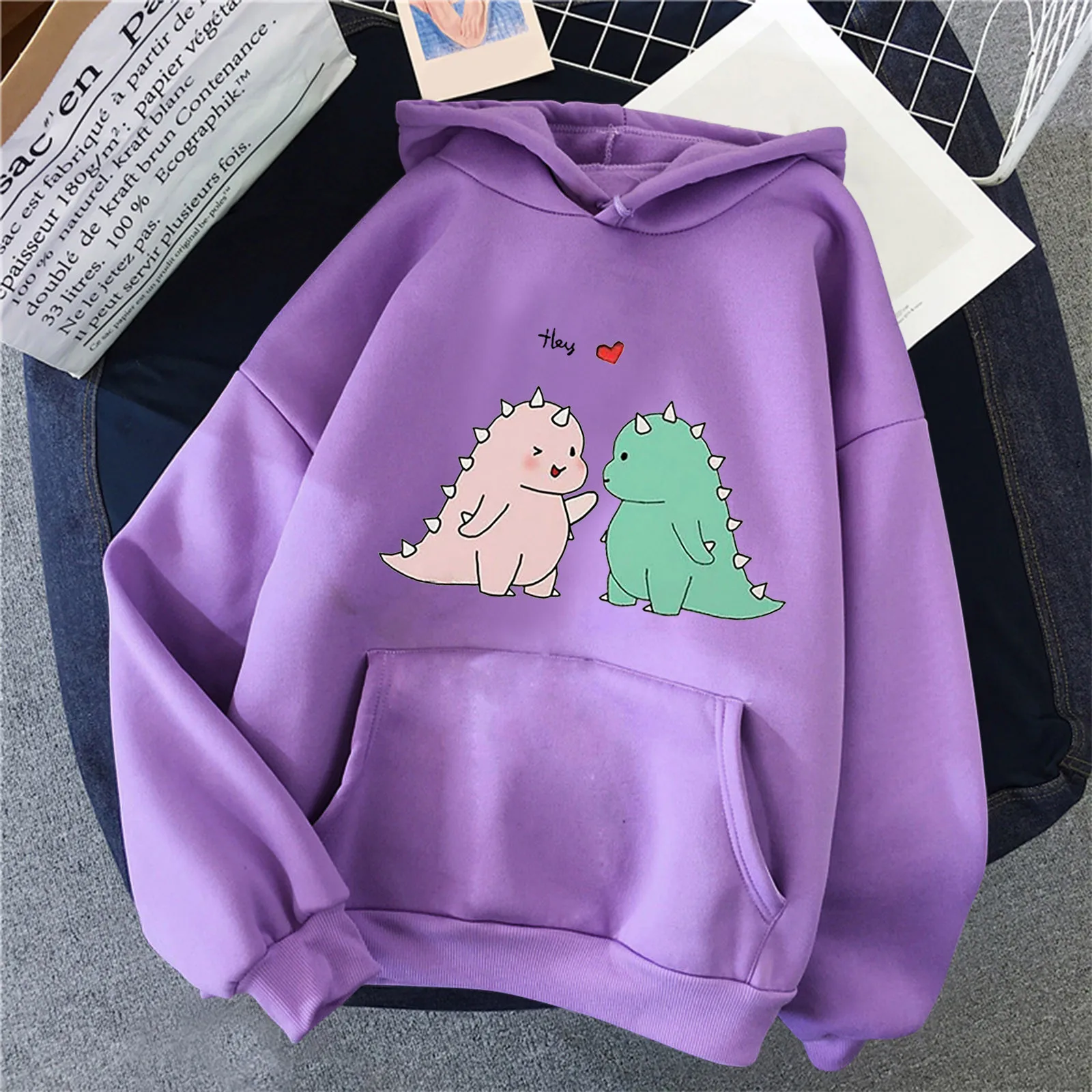 

Dinosaur Oversized Cartoon Hoodie Women Sweatshirt Loose Casual Print Korean Style Warm Sweatshirt Winter Cute Dino Hoodie Girls