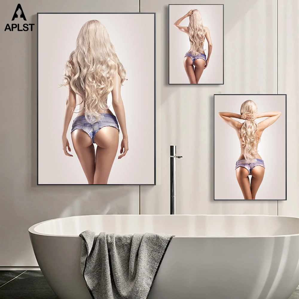 Сексуальная Полу-картина из 5 частей блонд женщин Постеры-холсты и принты картины девушки настенные картины рисунок искусство для ванной гостиной