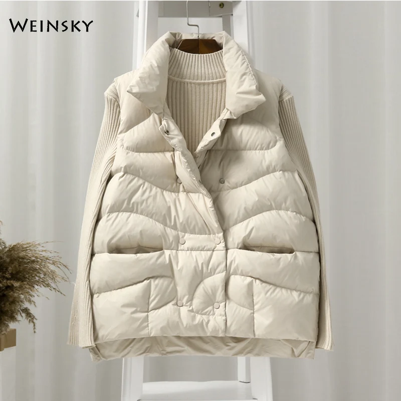 Women Fashion Thick Down Vest White Duck Down Vests Autumn And Winter