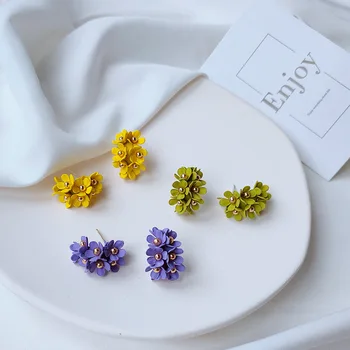 

925 Silver Baking Varnish Floral Earrings Women's Elegant Versatile Holiday-Sou