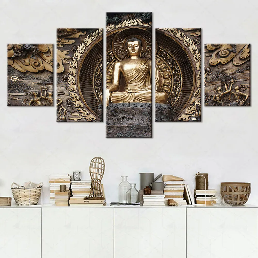 

Artsailing Chinese Style Bronze Buddha Decorative Canvas Painting Zen Art Religious Living Room Frameless Artwork Free Shipping