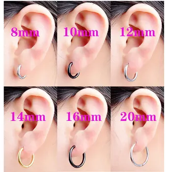 스테인레스 스틸 작은 후프 귀걸이, 골드 컬러, 블랙 서클, 두꺼운 귀걸이, 허기 귀걸이, 후프 피어싱, 2 개 세트