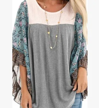 Women Bat Sleeve Patchwork Print Plus Size XXXXXL 5XL Boho Sweaters Pullover Female Truien Dames Maglioni Donna Tops