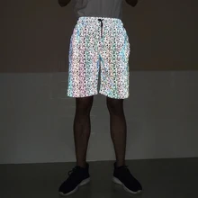 Модные мужские и женские отражающие пляжные шорты, шорты, блестящие хип-хоп с принтом, короткие спортивные брюки, Клубная одежда, большие размеры 3XL