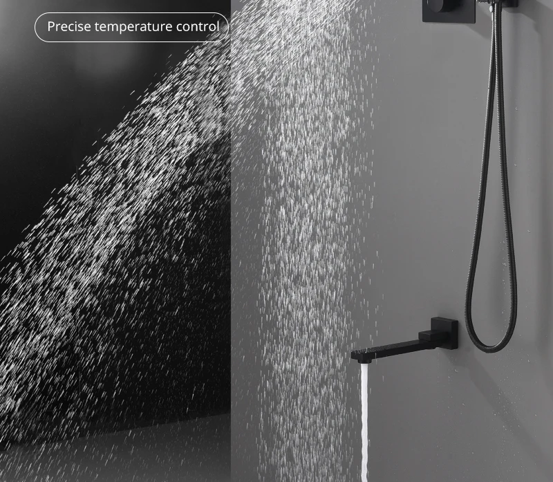 Black Button Shower Set Thermostatic Shower Set In-Wall Brass Touch 6 x 10 inch Faucet Shower System (2)