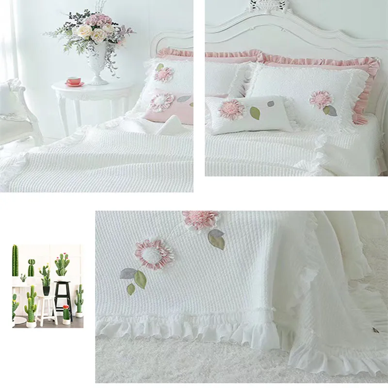 Korean pure cotton princess bubble embroidery patchwork quilt colcha edredones full queen king size 3pcs bed cover/bedspread YW Korean pure cotton princess bubble embroidery patchwork quilt colcha edredones full queen king size 3pcs bed cover/bedspread YW