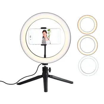 

Photography LED Selfie Ring Light 26CM Dimmable Camera Phone Ring Lamp 10inch With Table Tripods For Makeup Video Live Studio