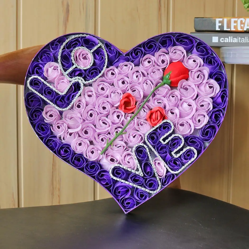 

Creative Rose Soap Flowers Gift Box for Heart Shape Valentine's and Day Romantic Modern Mother's Day, Gift