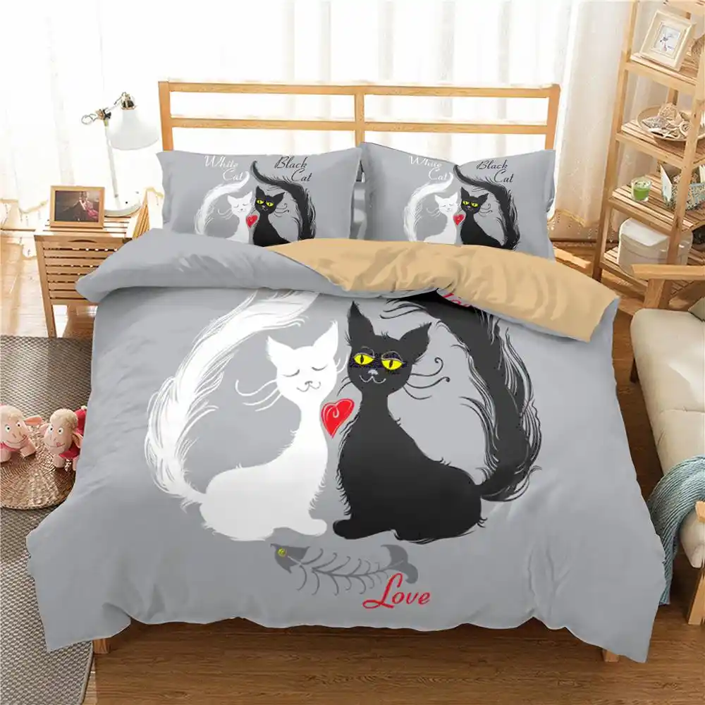 Boniu 漫画猫 ヒョウ 2 3 個布団カバー寝具セットのための子供の子供の枕ケースかわいい動物パターンベッドカバーシングルサイズ 寝具セット Aliexpress