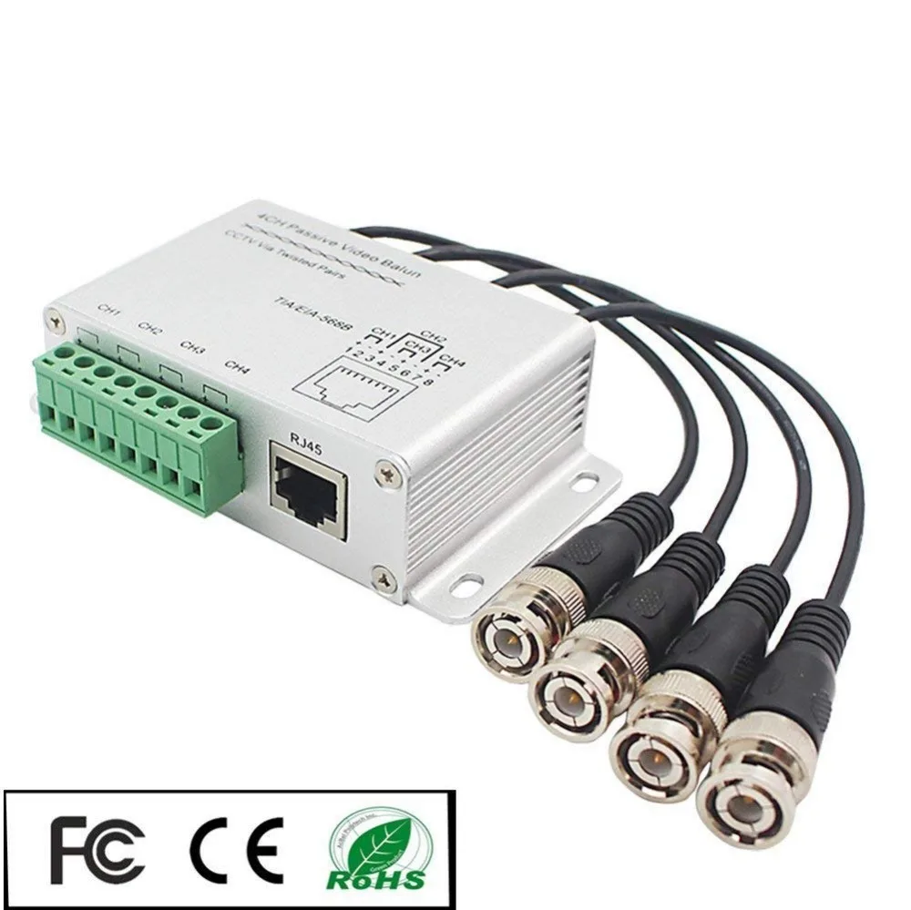 4-CH HD 720P/1080P Passive Video Balun CCTV Camera Transceiver BNC to Cat5e RJ45 UTP Cable Converter | Безопасность и защита