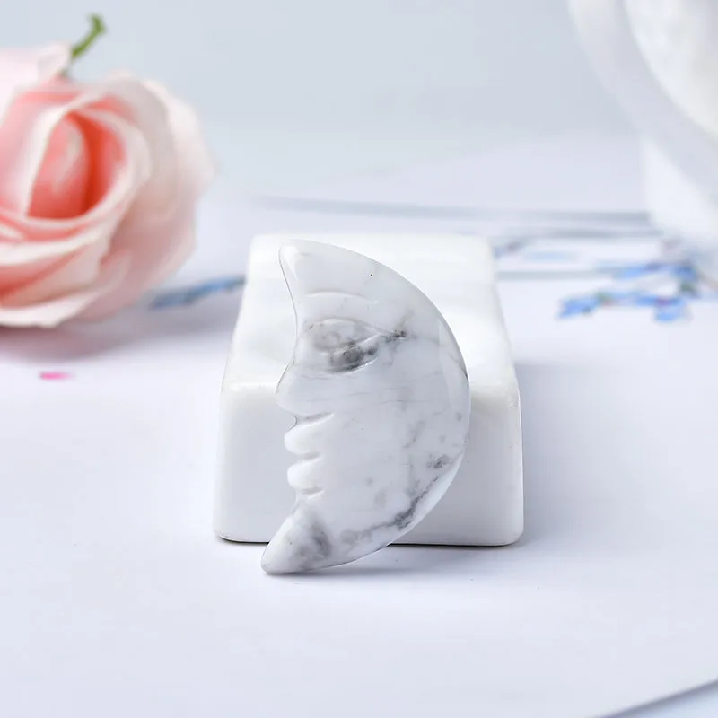 1pc Natural Crystal Rose Quartz Moon Face Gemstone Energy Healing Stone Decoration Crafts DIY Mineral Jewelry Gift 3