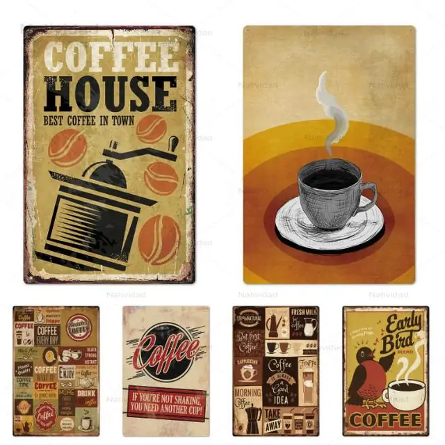 Metal Sign Tin Full-Bodied and Pure Coffee Posters and Pictures Plaque Vintage Wall Decor for Shop and Kitchen Ironing Painting 4