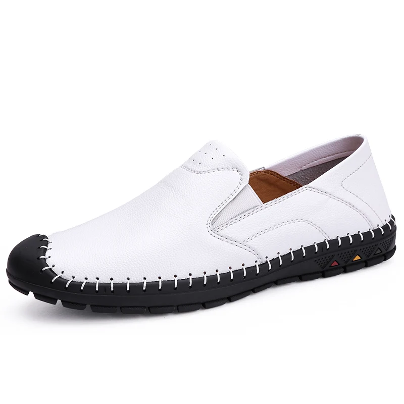 Big Size Men Genuine Leather Shoes Fashion Slip-On Flat shoes For Men Italian Leather Men Loafers Luxury Brand Men Shoes - Цвет: white