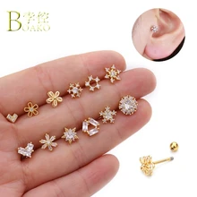 Снежинка из нержавеющей стали уха костяные серьги для Женская циркониевая цветок сердце ухо нос нострилы для пирсинга девушка пирсинг тела ювелирные изделия B5