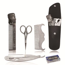 Набор для бритья бороды, гребень для ухода за бородой, прямая бритва с 10 лезвиями, инструменты для ухода за бородой