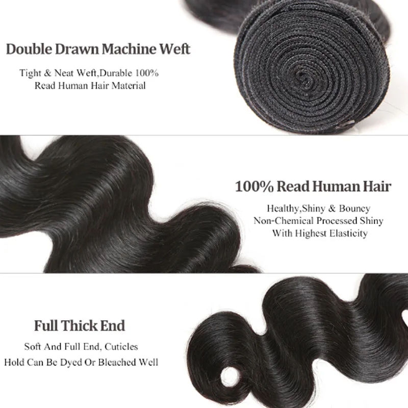Body Wave Human Hair Bundle 1pc Brazilian Virgin Hair Weave Ali Queen Human Extension Natural Color Double Drawn 34inch