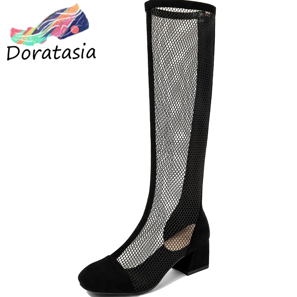 

DORATASIA Big Size 32-43 New Girl Fashion Hollow Summer Boots High Heels Mid Calf Boots Women 2020 Casual Party Ol Shoes Woman