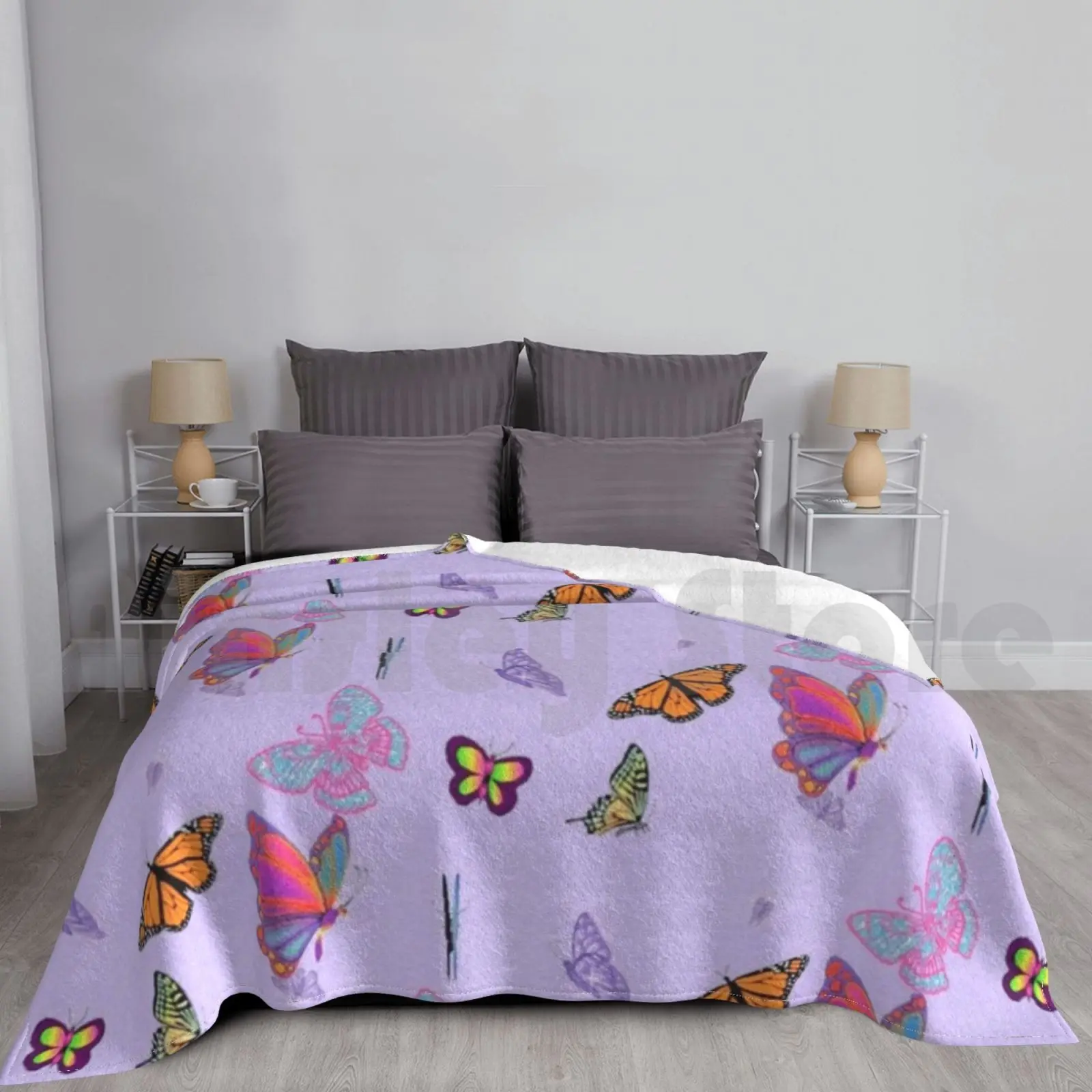 Multibarevné butterflies vlněná přikrývka pro pohovka postel cestovní multibarevné butterflies pastelové střih roztomilá puprle
