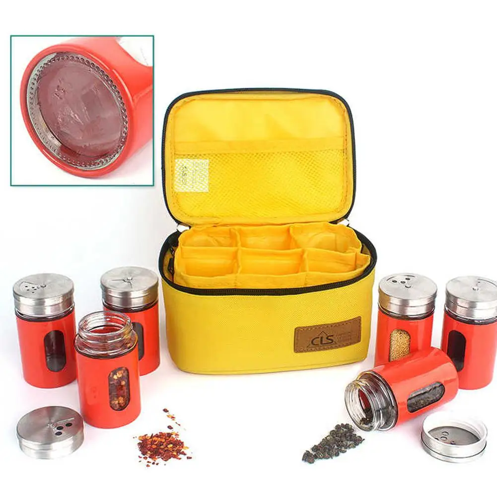 

DishyKooker Outdoor Cruet Set Stainless Steel Glass Spice Jar Camping Barbecue Seasonings Cans Kitchen Spice Box