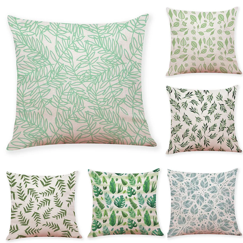 

Cute Leaves Decorative Pillow Cover Happy New Year Home Decoration Christmas Throw Pillow Cover Cotton Linen Sofa Cushion Cover