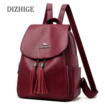 

New Women Leather Backpacks High Quality Female Tassels Backpack For Girls School Bag Travel Bagpack Ladies Sac A Dos Back Pack