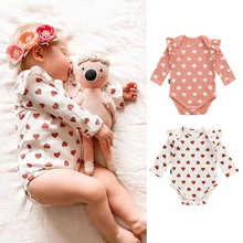 Pelele de algodón para niñas pequeñas, monos de manga larga con corazones, ropa para niños
