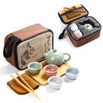 

Chinese Travel Kung Fu Tea Set Ceramic Portable Teapot Porcelain Teaset Gaiwan Tea Cups Tea Set Ceremony Tea Pot Teaware