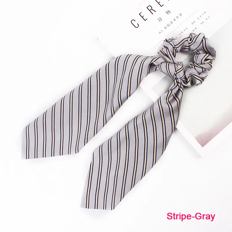 (Satin) Stripe Gray Модные женские леопардовые резинки для волос, лента для девочек, эластичная повязка на голову, шарф в горошек, веревки для волос, резинки для волос, держатель для конского хвоста, аксессуары для волос - Цвет: (Satin) Stripe Gray