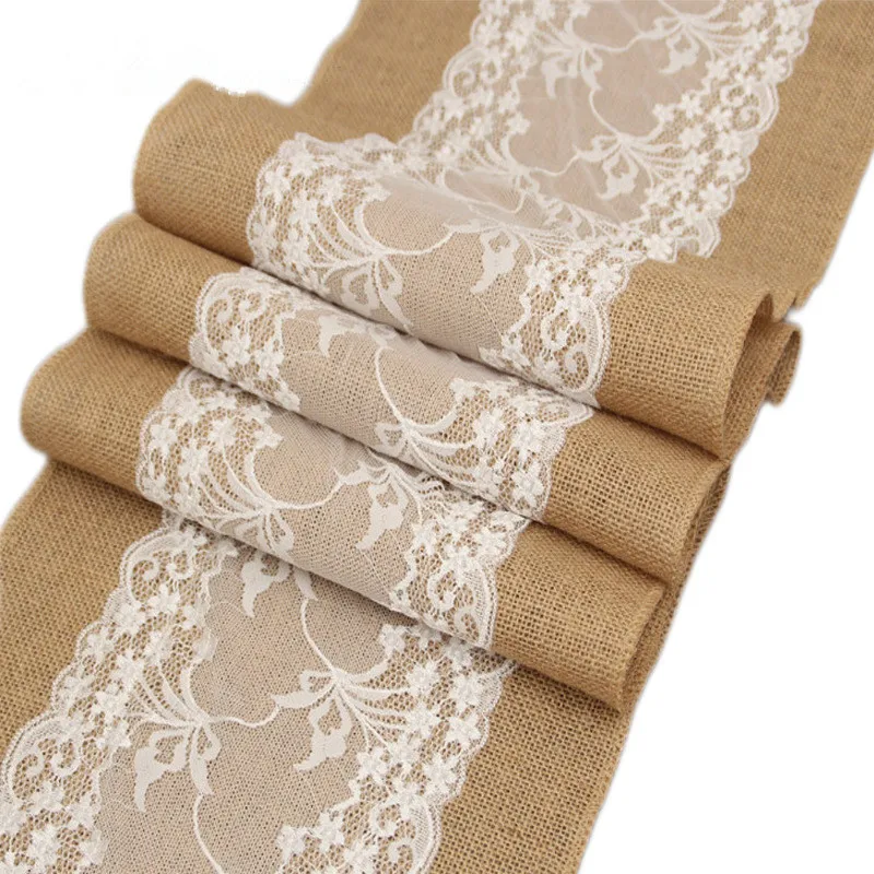 5pcs Sisal Burlap Ribbon Roll Vintage White Christmas Lace Jute Table Runner Hessian Burlap Party Supplies Wedding Decoration (2)