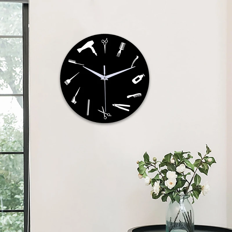 

Creative Barber Tool Pattern 12" Wall Clock Simple Design Table Watch for Home Bedroom Livingroom Dormitory Desktop