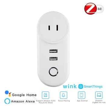 

ZigBee3.0 Dual USB Wireless Socket JP Plug SmartThings App Remote Control Echo Plus Voice Control Work with Alexa Google Home