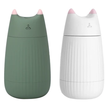 

2set Cat Shape Humidifier Ultrasonic Essential Oil Diffuser USB 200ML Aromatherapy Air Purifier Green & White