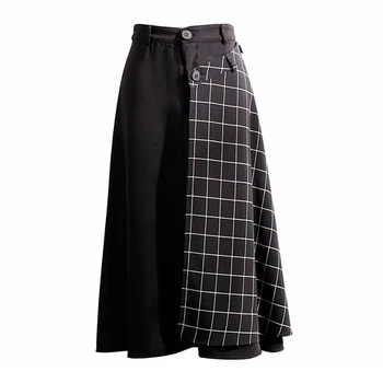

Luck A 2020 Plaid Buttons Skirt Modis Design Panelled High Waist A-line Skirt Spring Summer Vintage Elegant Bottom