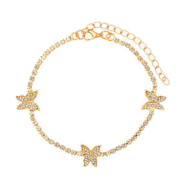 Shining Cute Butterfly Crystal Tennis Anklet for Women Gold Silver Color Boho Sandals Rhinestone Foot Ankle Chain Jewelry